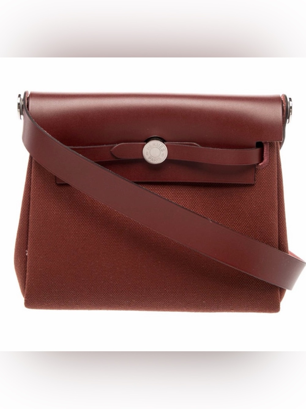 Hermès Toile Herbag Zip 20 Shoulder Bag Orange Brown maroon Burgundy color